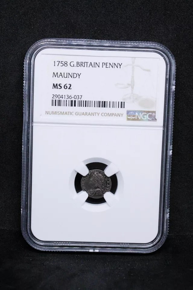 1 Penny (maundy) 1758. George II. S.3715 UNC NGC MS62