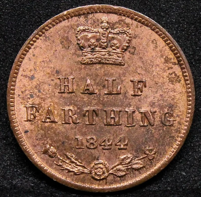 1844 1/2 farthing, Victoria young head colonial coinage UNC+lustre