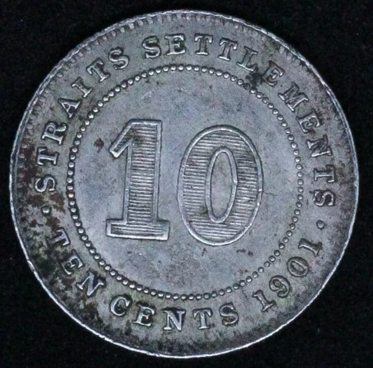 1901 straits settlements 10 Cents, Queen Victoria. GEF/aUNC