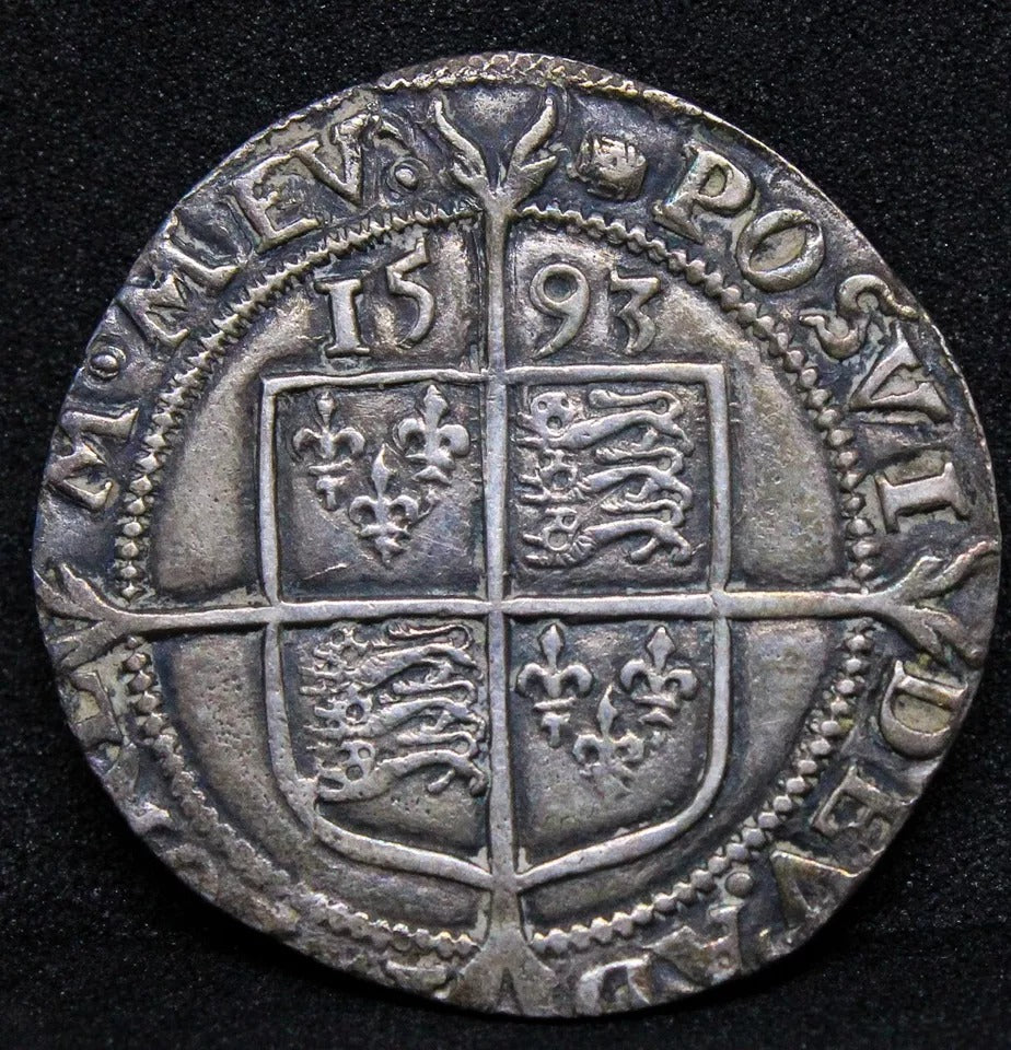 6 pence 1593, Elizabeth hammered silver. S:2578B MM:TUN, great condition