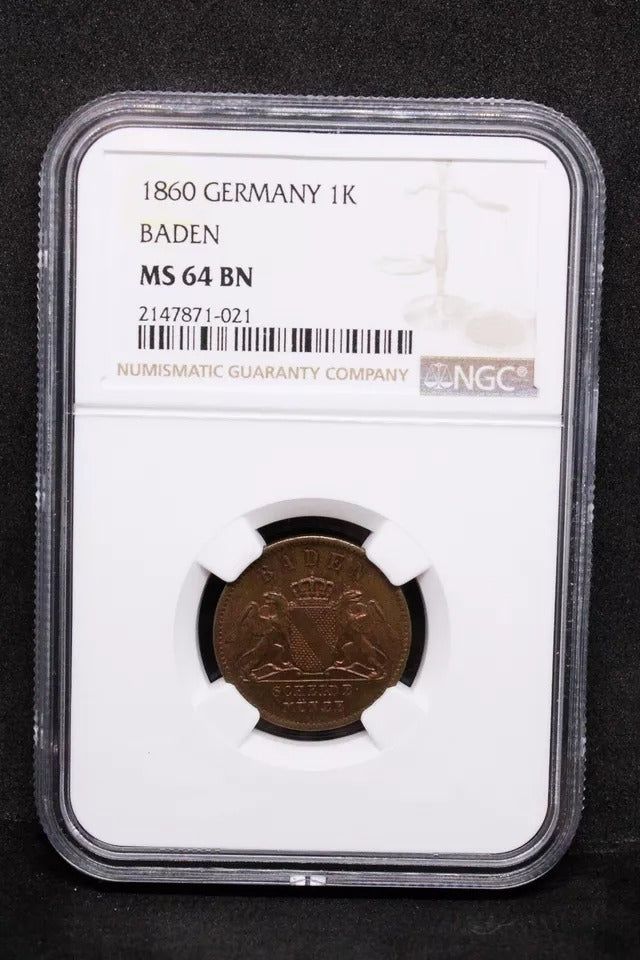 1 Kreuzer 1860, Baden German state issue. KM-242. UNC MS64 BN