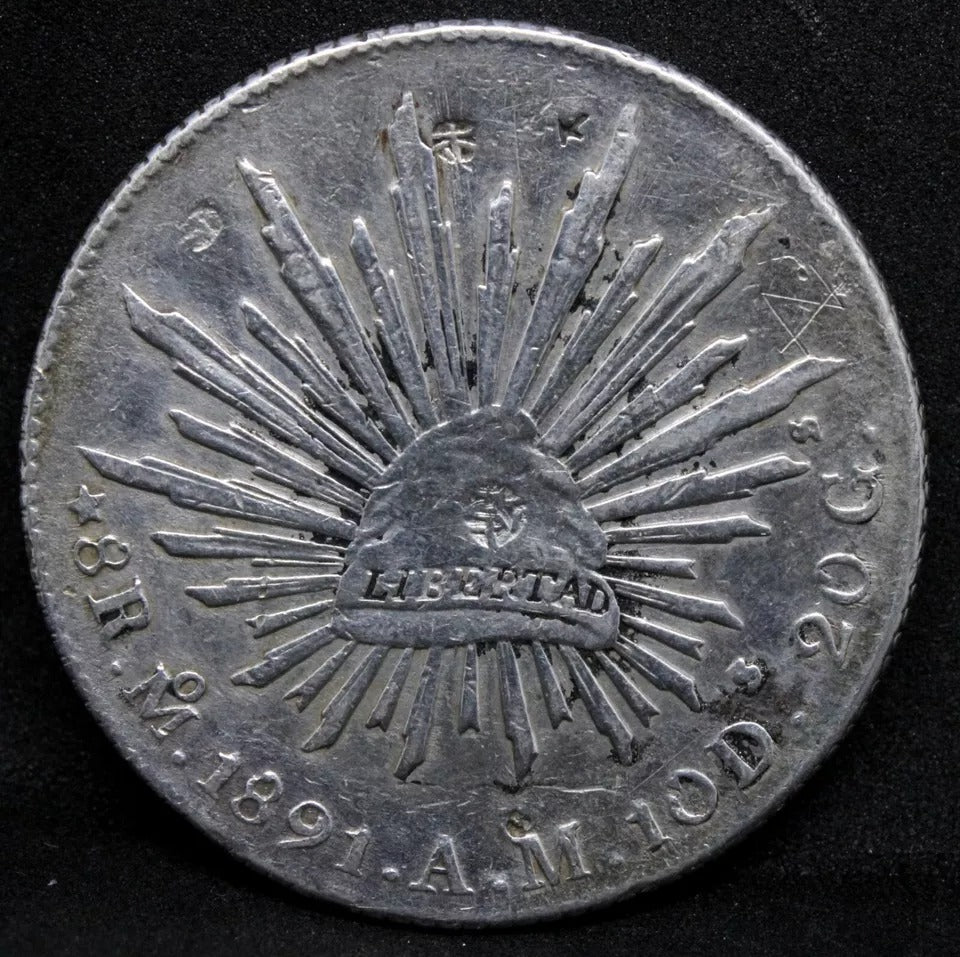 8 Reales 1891 Mo-Am. Mexico Republic China Chopmarks. Km-377.10.