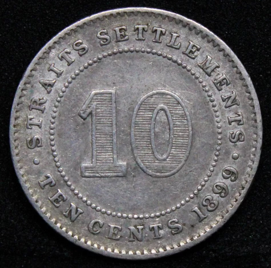 1899 straits settlements 10 Cents, Queen Victoria. KM-11 aEF
