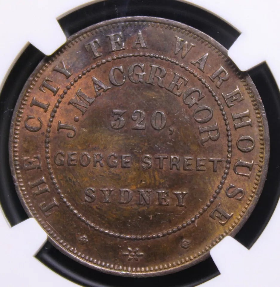 1 Penny 1855. Australia Token, J. Macgregor Sydney KM Tn152 NGC MS63 BN