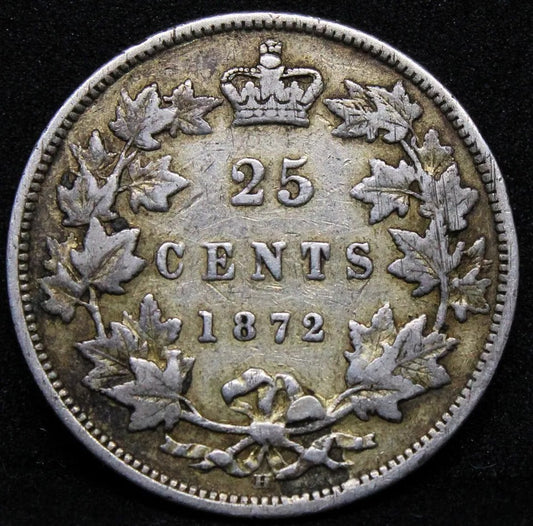 25 cents 1872-H, Canada Queen Victoria. KM-5