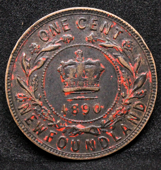1890 1 cent, Newfoundland, Queen Victoria. KM-1