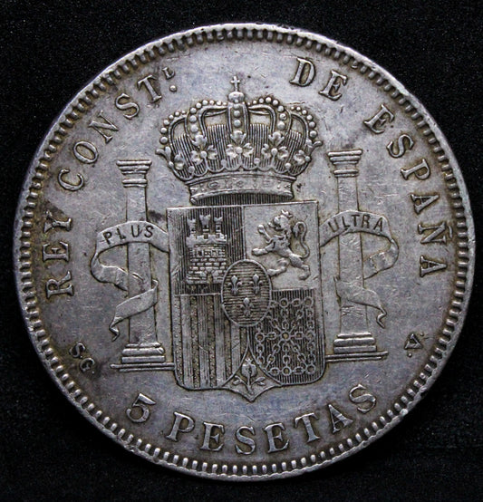 1898 5 Pesetas - Alfonso XIII 3rd portrait. KM-707