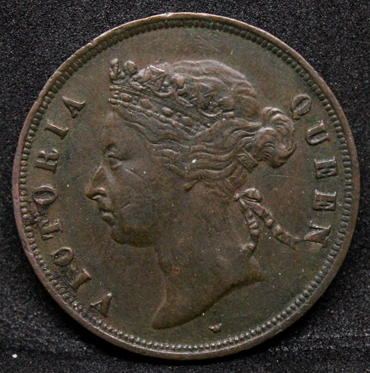 1875 1 cent, Straits Settlements. Queen Victoria. KM-9  VF