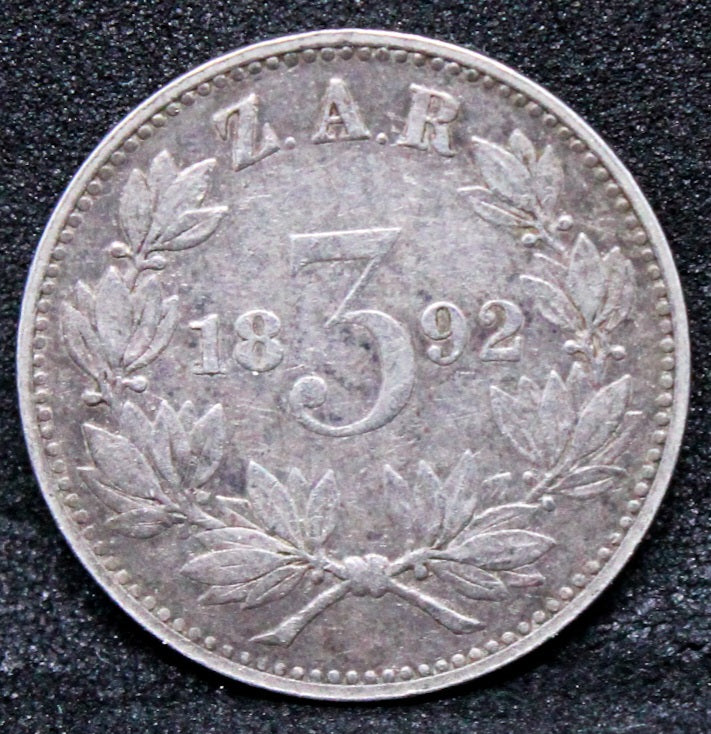 1892 3 Pence, South Africa. VF. Rare key date any grade. REF KM3