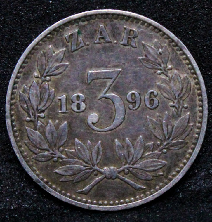 1896 south africa 3 pence. silver coin. KM-3