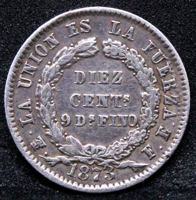 1873 10 Centavos, Bolivia. KM-158.1