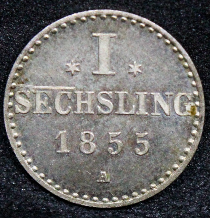 1 Sechsling 1855-A, Free City Of Hamburg. KM-582