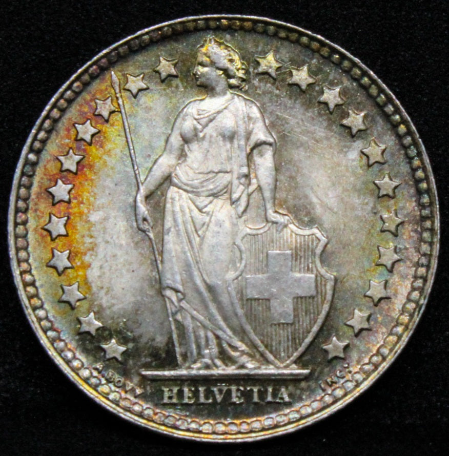 1952 Switzerland 1/2 Franc KM# 23 UNC +toning
