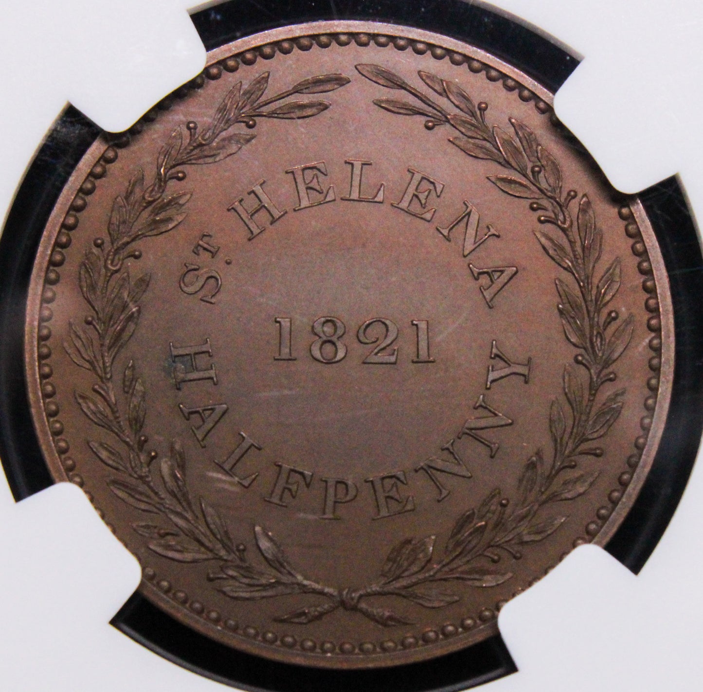 1821 proof 1/2 penny St Helena. KM-A4. NGC Graded PF65 BN(origional proof not restrike)