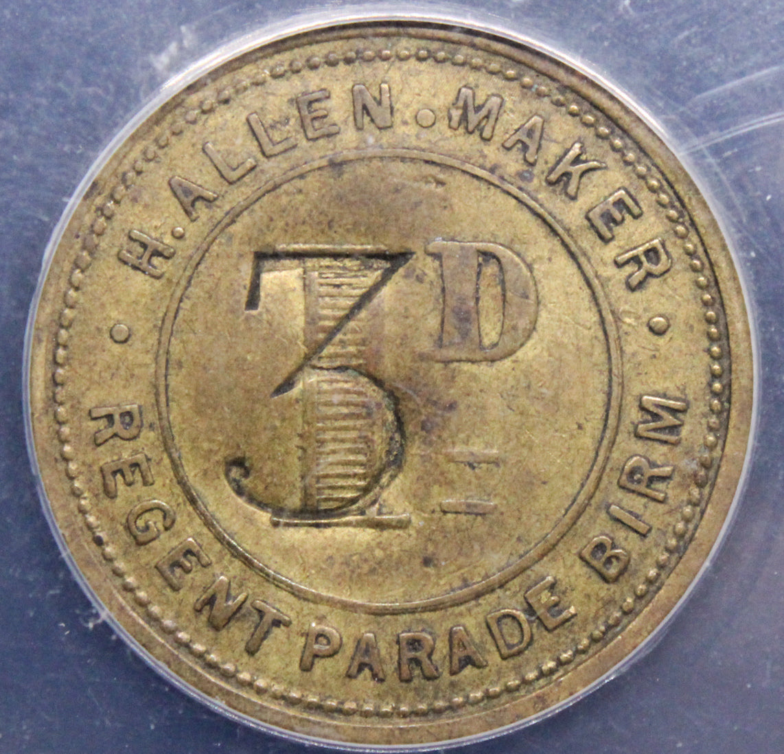 ND token. Great Britain J.H Simms, with revaluation countermark (1d to 3d) ANACS VF35