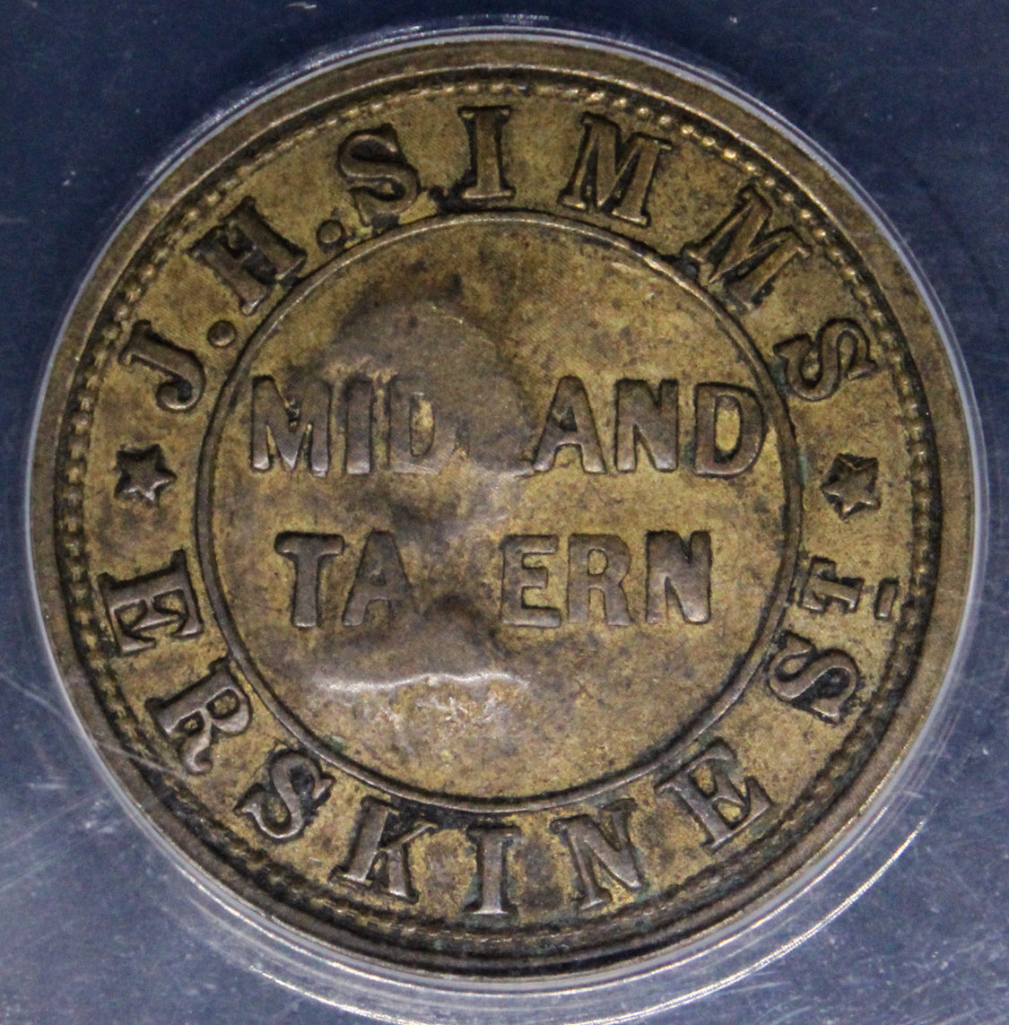 ND token. Great Britain J.H Simms, with revaluation countermark (1d to 3d) ANACS VF35