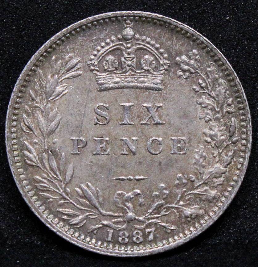 1887 jubilee six pence wreath, Queen Victoria. S.3929. BU