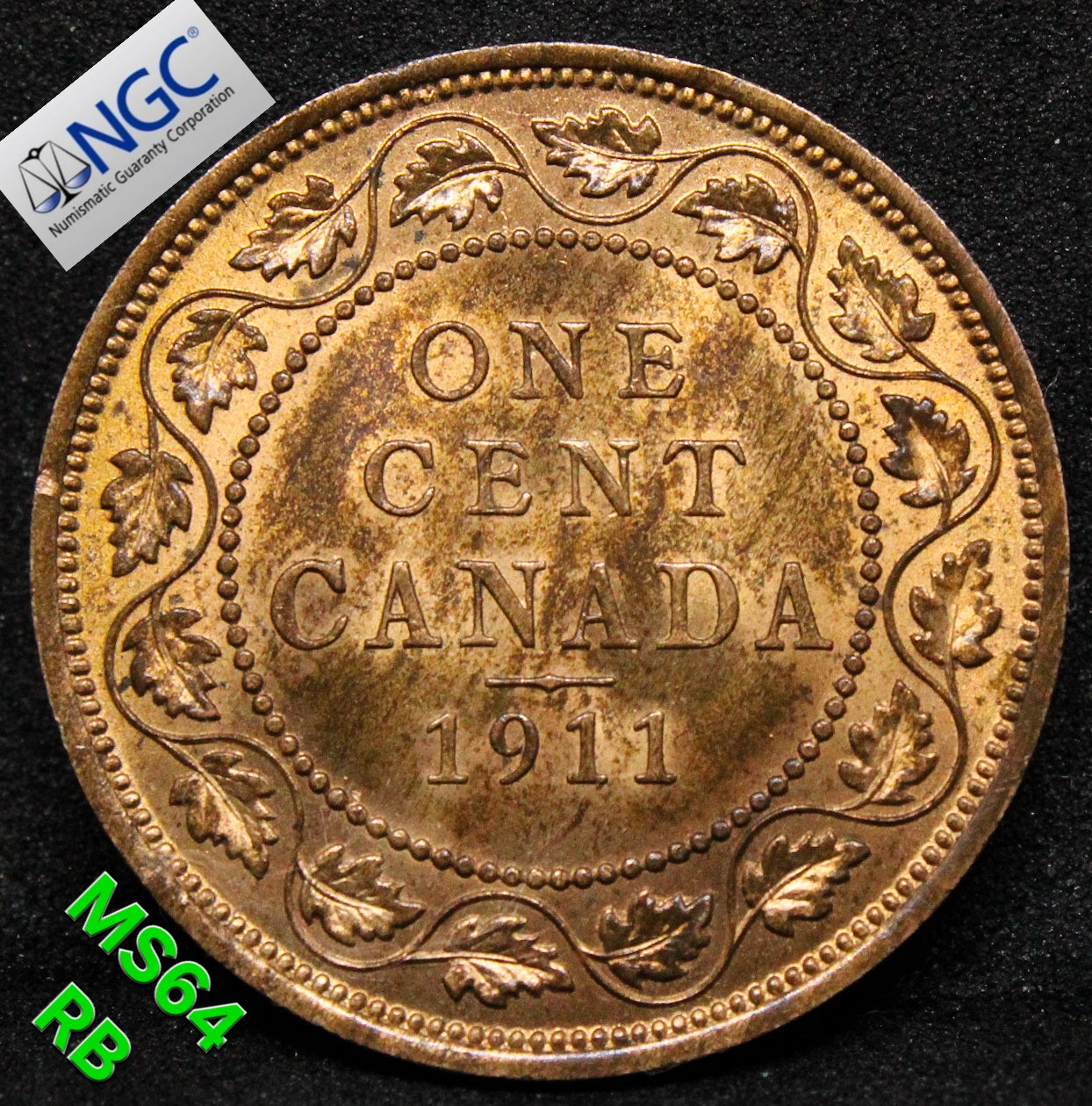 1911 CANADA 1 CENT George V. NGC MS 64 RB