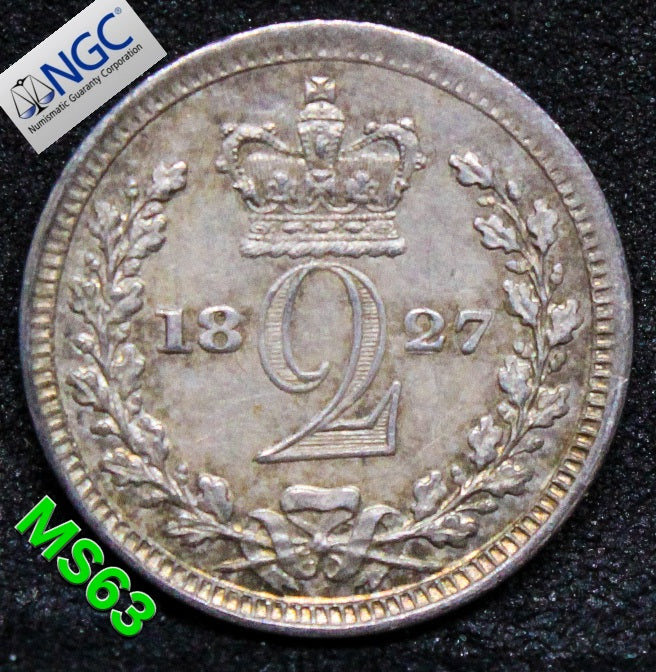 1827 G.BRITAIN 2 PENNY MAUNDY George IIII .NGC MS 63