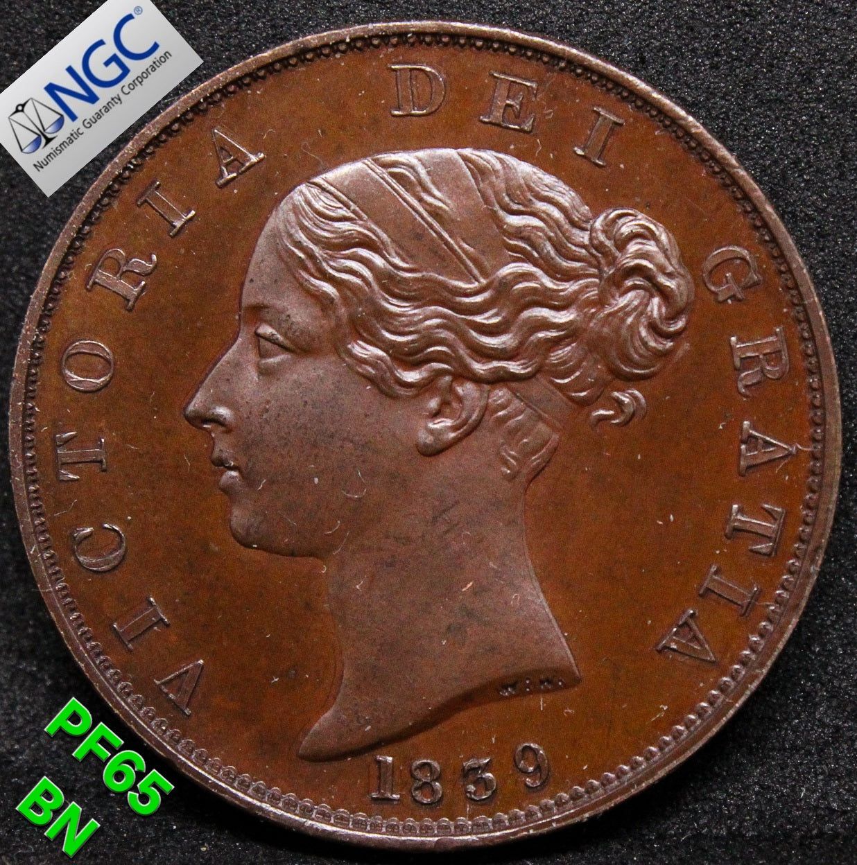 1839 G.BRITAIN 1/.2 PENNY Queen Victoria .NG.C PF 65 BN TOP POP SOLD..