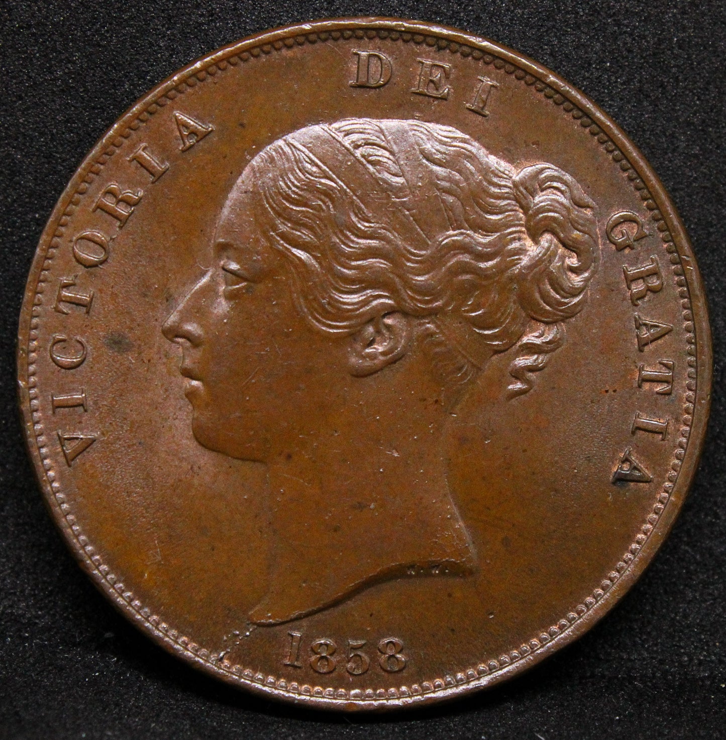 1858 PENNY. GREAT BRITAIN, QUEEN VICTORIA, PENNY .NGC MS 64 BN