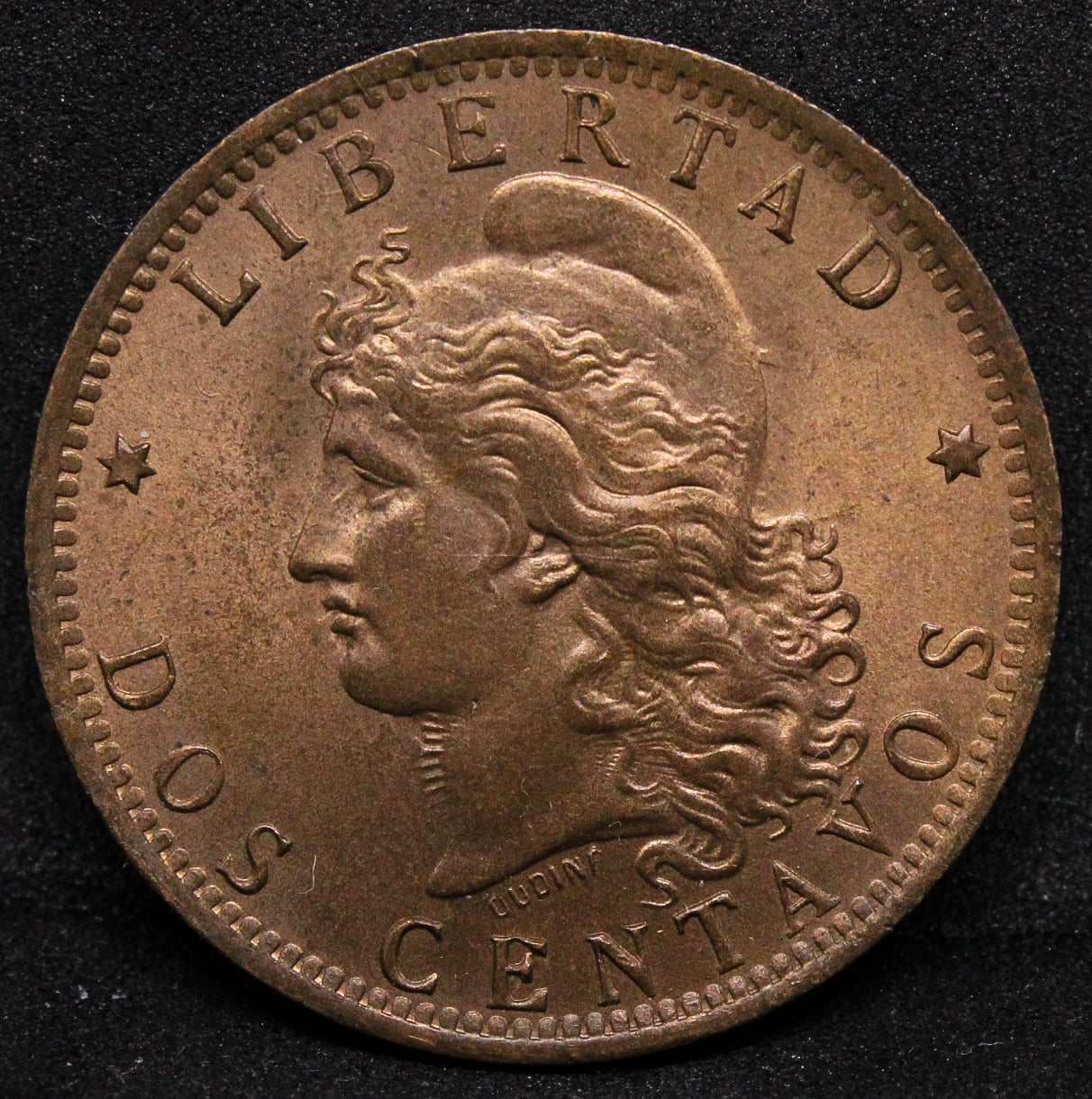 1892 ARGENTIN.A 2 CENTAVOS .NGC MS 65 RB SOLD..