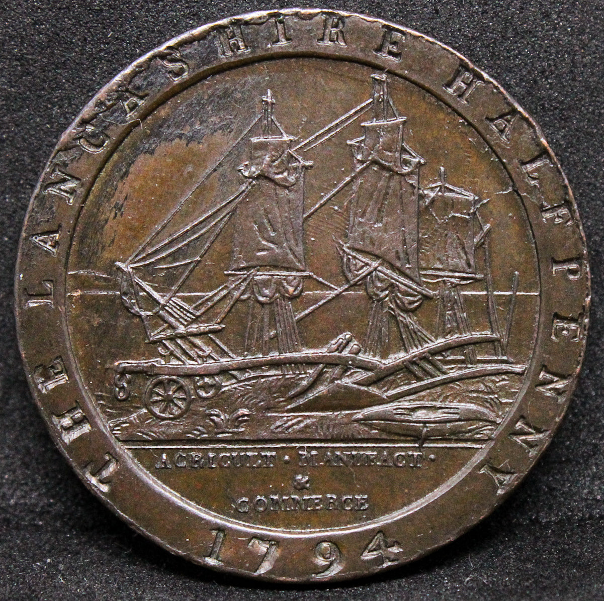 1794 G.BRIT D&H-57 1/2 PENNY LANCASHIRE - LANCASTER E: PAYABLE.IN.LANCASTER . TOKEN .NGC MS 62 BN