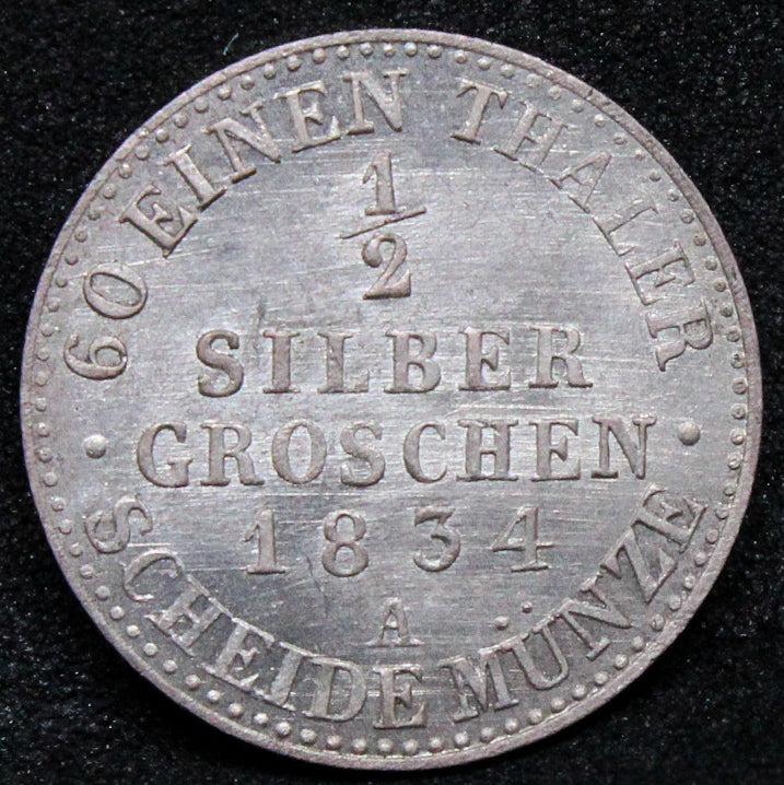 1834A GERMANY 1/2 Silber Groschen PRUSSIA .NGC MS 65