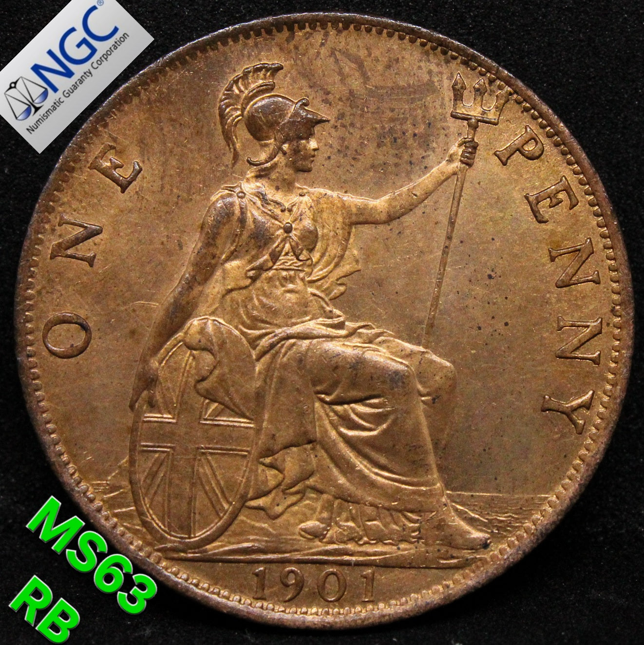 1901 G.BRITAIN PENNY Queen Victoria .NGC MS 63 RB