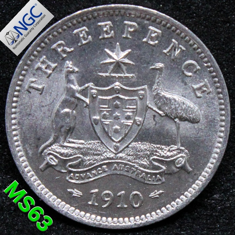 1910 AUSTRALI.A 3 PENCE .NG.C MS 63 Edward Vii SOLD..