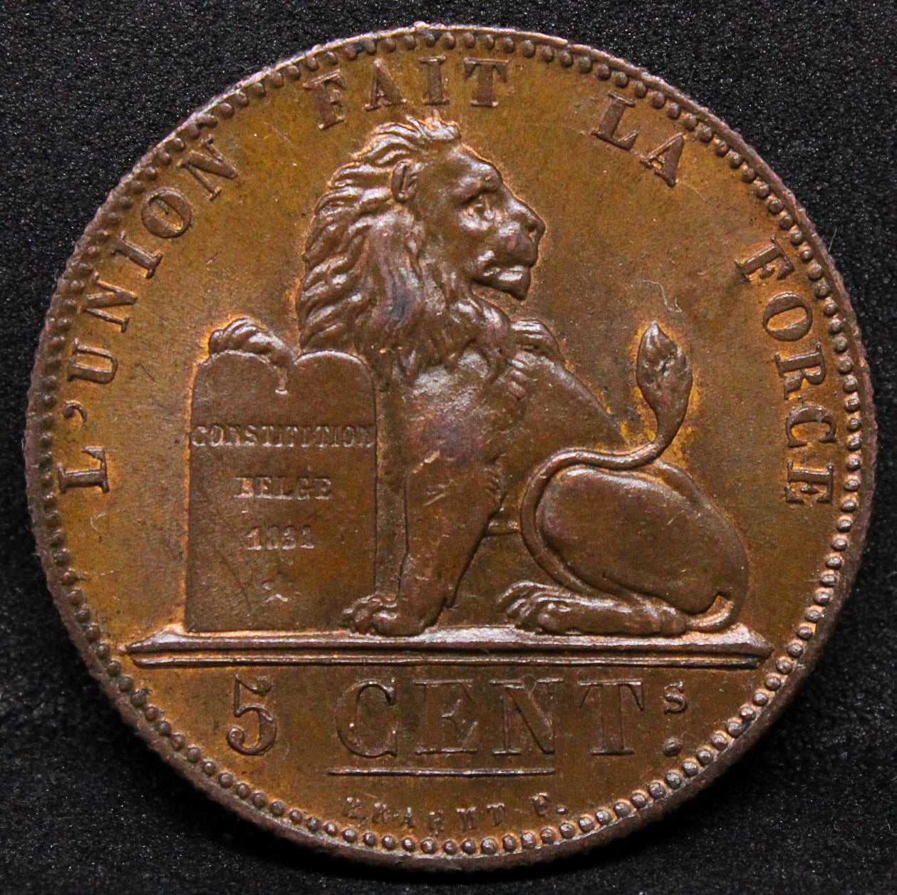 1848 BELGIUM 5 CENTIMES .NGC MS 64 BN