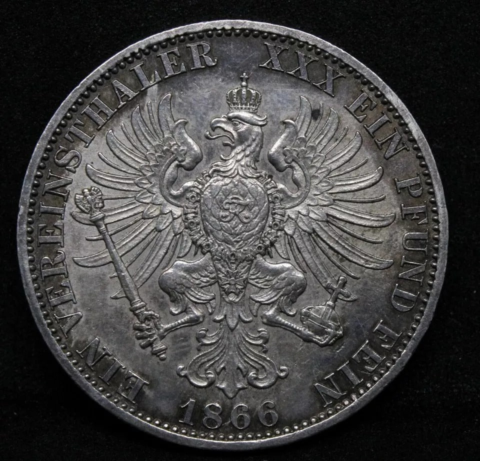1866 Thaler, Prussia -German State. Whelm I, KM-494 UNC