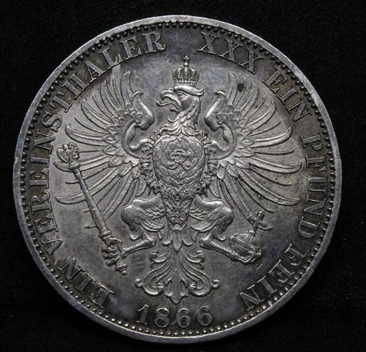 1866 Thaler, Prussia -German State. Whelm I, KM-494 UNC