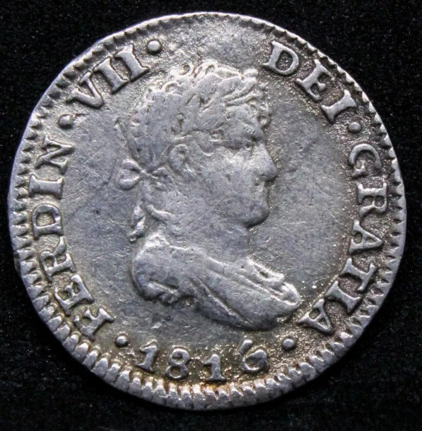 1/2 Real 1816 M IJ. Mexico Mint, Ferdinand VII. KM-73. GVF, die clash REV