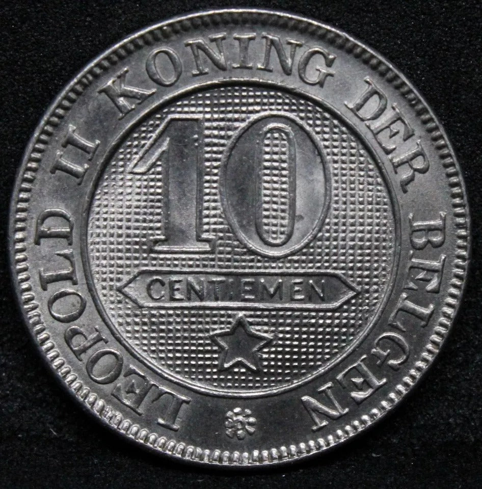 10 Centimes 1898 Belgium Léopold II Dutch text. KM-43 BU