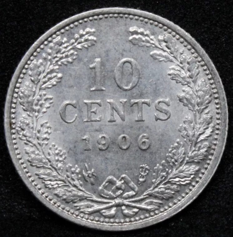 10 cents 1906. Netherlands. Wilhelmina I. KM-136. UNC