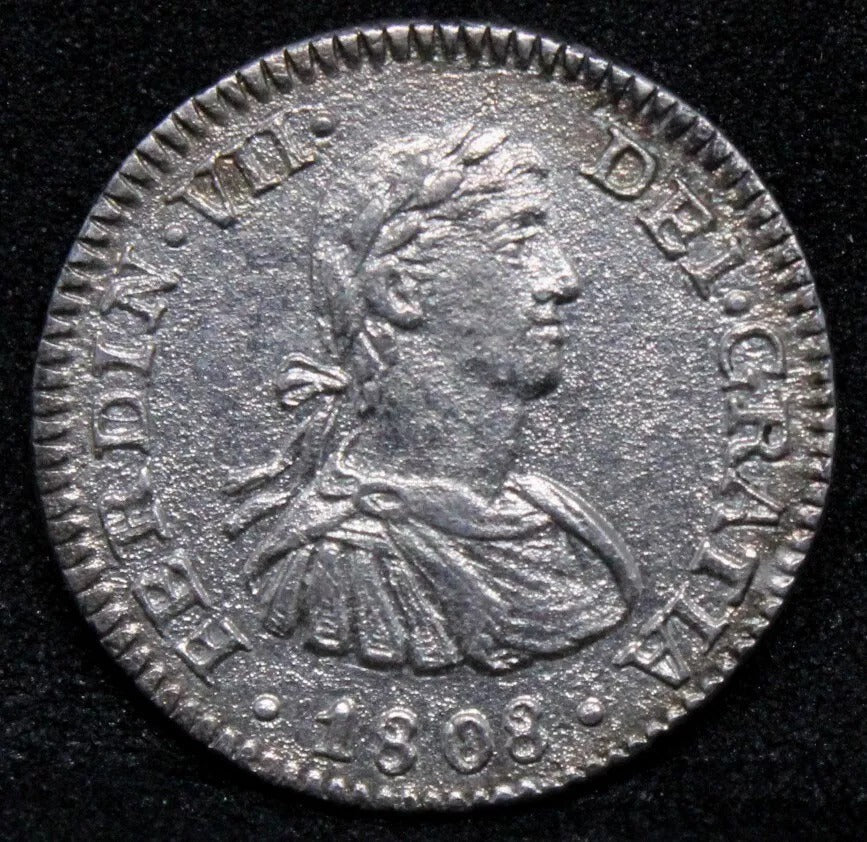1/2 real 1808, Mo TH- Mexico Mint, Ferdinand VII. KM-72 EF(sea salvage)