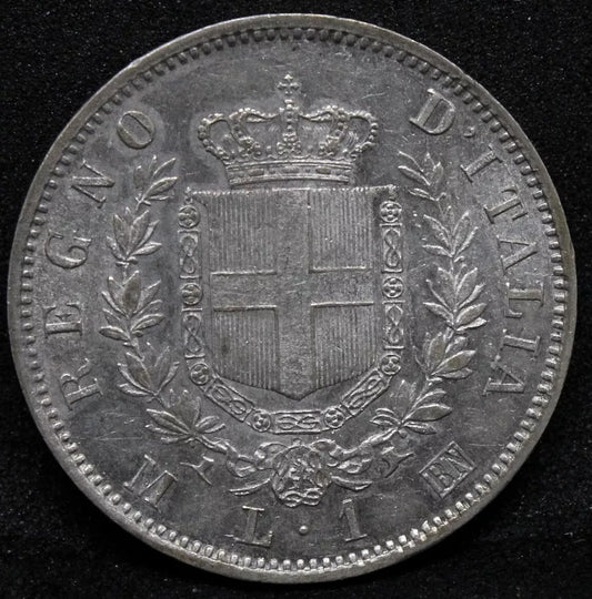 1 Lira 1863 M BN, Italy Vittorio-Emanuele II. KM-5a. UNC