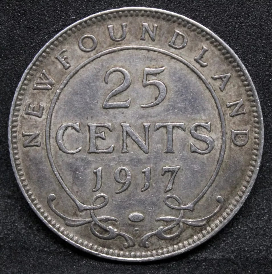 25 Cents 1917-C, Newfoundland. King George V. KM-17. EF