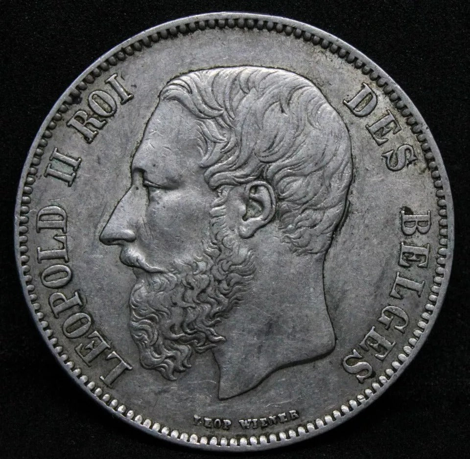 5 Francs, 1871. Belgium King Leopold II. KM-24 Crown 25g