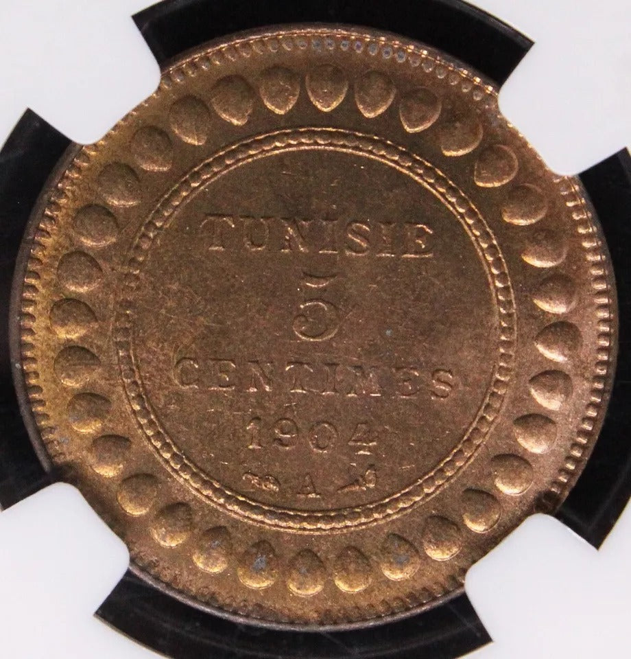 5 Centimes 1904, Tunisia, Muhammad IV. KM-228. UNC NGC MS64RB