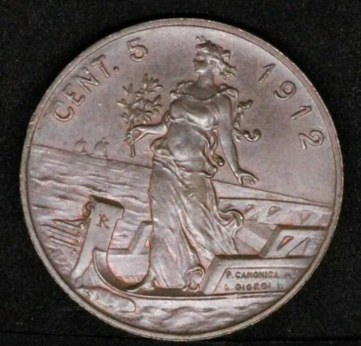 Italy: Vittorio Emanuele III 5 Centesimi 1912 UNC/BU & RB, KM-42