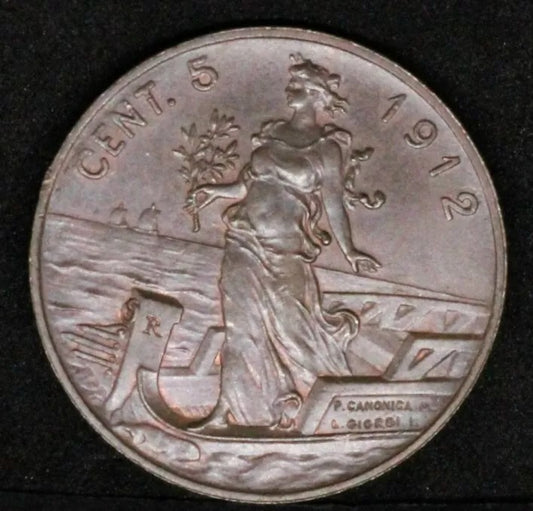 Italy: Vittorio Emanuele III 5 Centesimi 1912 UNC/BU & RB, KM-42