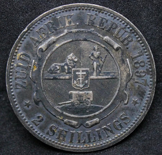 1897 South Africa 2 Shillings, KM-4. aUNC Blue Hue