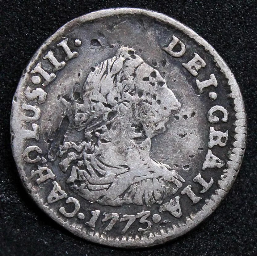 1/2 Real 1773, Potosi Mint Bolivia, Rare issue. Damaged