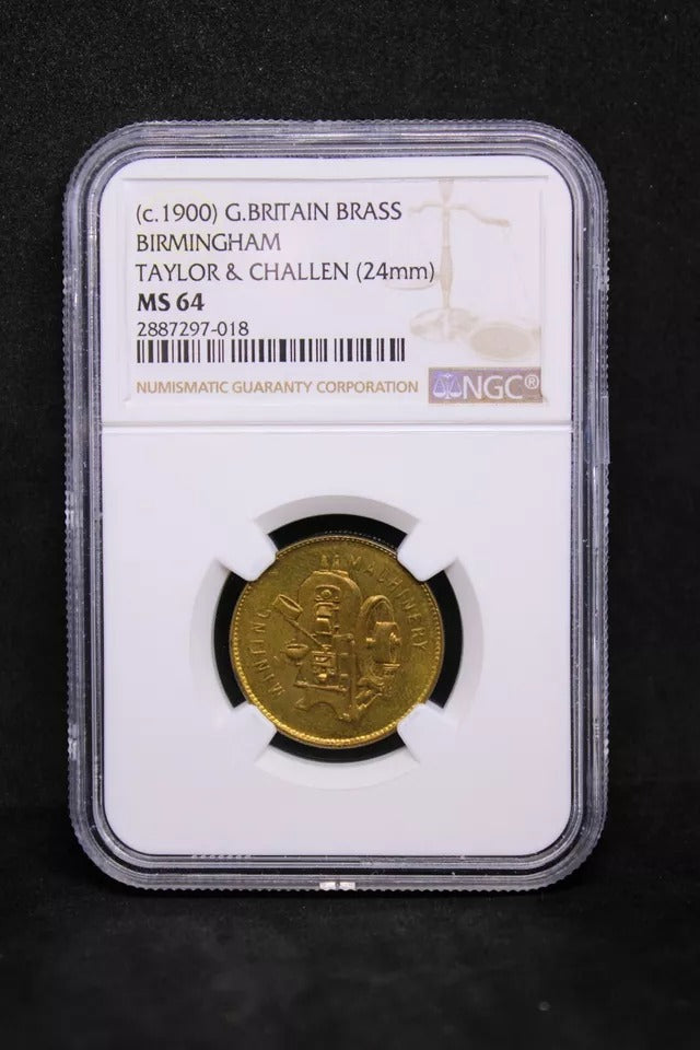 Taylor & Challen Advertising Token 19.5mm. Late 19thC Coin Press NGC MS64 top pop #2