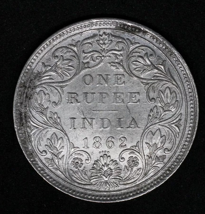 1862 India-British Rupee Victoria KM 473.1 aEF