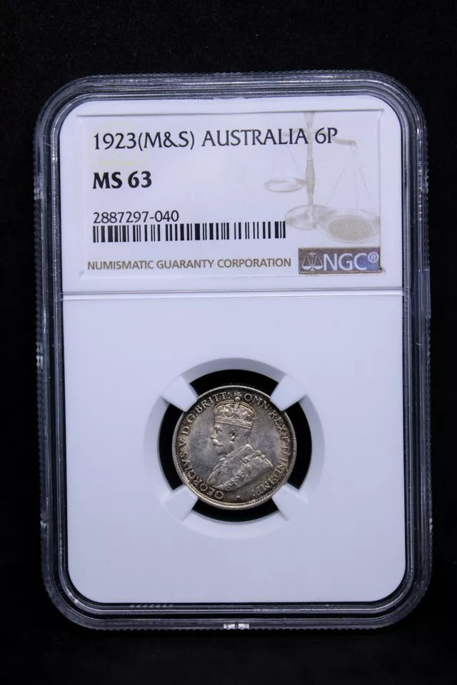 6 Pence 1923, Australia George V. KM-25. NGC MS63 UNC
