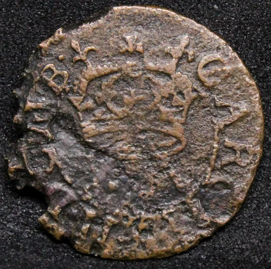 charles richmond copper farthing 1635. MM:?? Contemporary forg Crown divides leg
