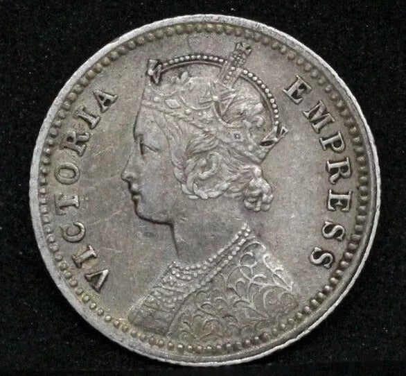 1891-C incuse 1/4 Rupee British-India Victoria, KM 490 EF